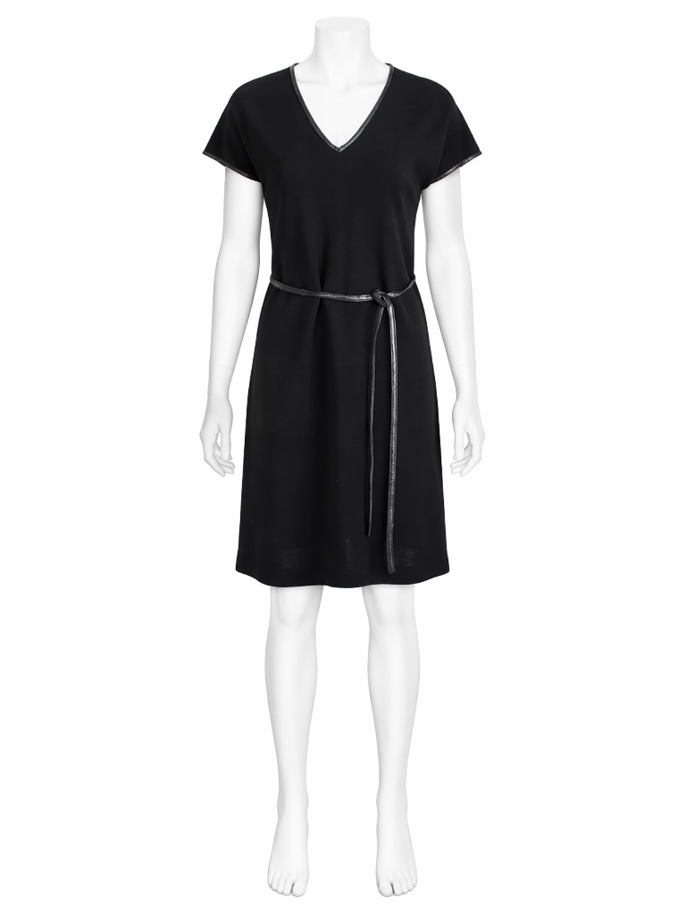 Bonnie Cashin for Sills Dress and Belt Black Wool Jersey Leather Trim Vintage